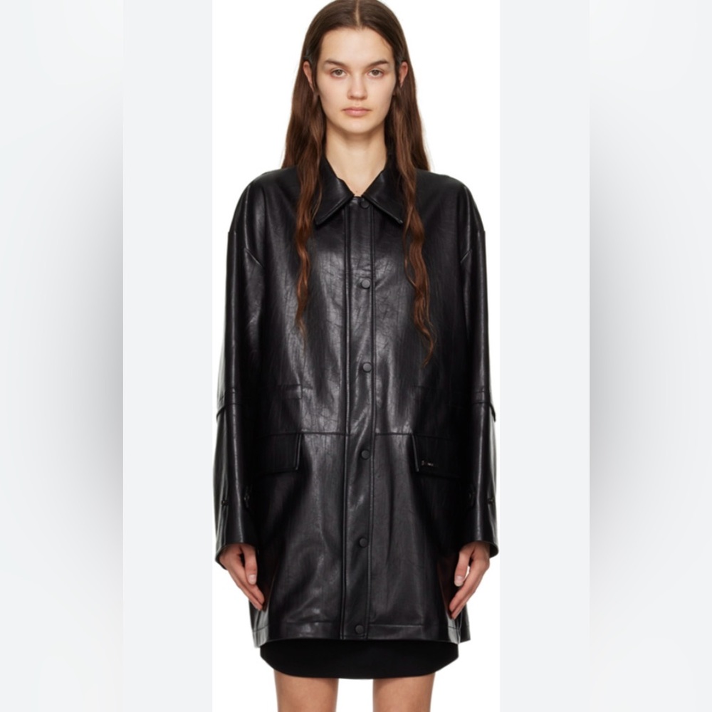 Women's Black Oversized Faux Leather Jacket size 8